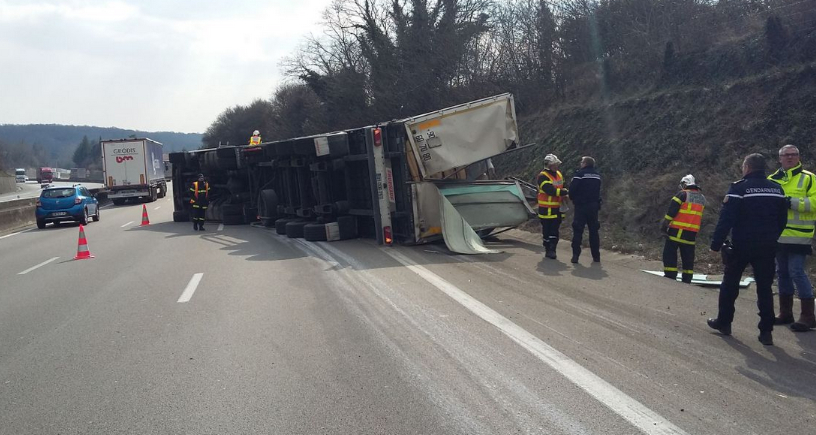 Jusqu’à 8 km de bouchons sur l’A7 : un poids-lourd se retourne entre Chanas et Vienne