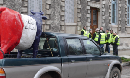 Des agriculteurs en… gilets jaunes manifestent à leur tour devant la sous-préfecture  de Vienne