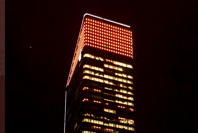 La tour Incity à Lyon en orange ce soir pour marquer la journée mondiale de lutte contre le cancer