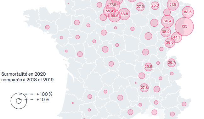 Covid-19 : une « surmortalité » de 25,6 % dans le Rhône et de 4,1 % en Isère