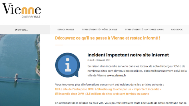 Le site Web de la Ville de Vienne touché par l’incendie des serveurs d’OVH