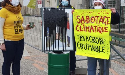 Tandis qu’Emmanuel Macron parlait à Strasbourg, son portrait souillé devant le tribunal de Vienne par des activistes non violents