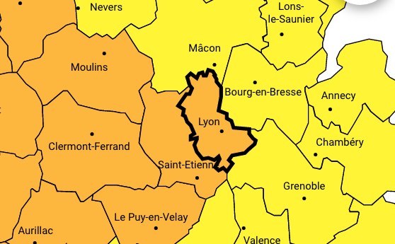 Vigilance orages, ce soir et cette nuit, avec risques de grêle : en orange pour le Rhône, en jaune pour l’Isère