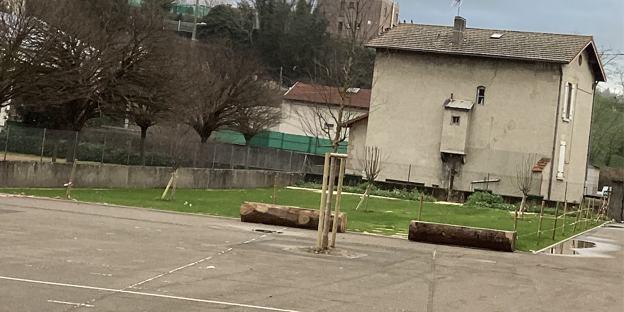 A l’exemple de Pierre-et-Marie Curie à Estressin  : finies les cours d’école 100 % macadam à Vienne, place désormais au vert…