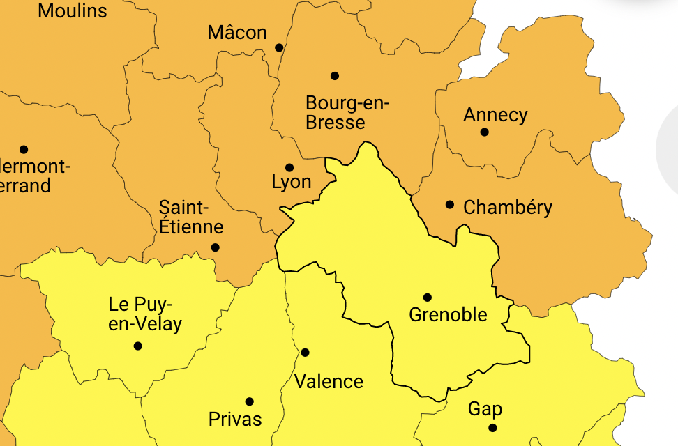 Météo France met le Rhône et la Loire en alerte orange, vents violents et orages, l’Isère en jaune