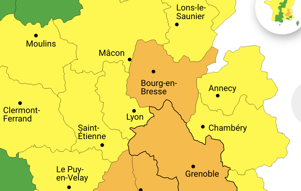 Météo France place l’Isère en vigilance orange pluie/inondation cet après-midi et ce soir : des cumuls de 60 à 80 mm, voire plus, sont possibles 