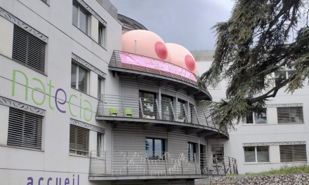 Fin d’octobre rose : deux seins  géants  perchés sur un hôpital privé à Lyon et visibles jusqu’à fin novembre…