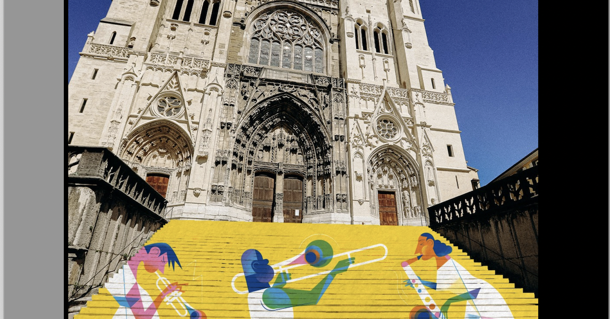 Jazz à Vienne : fresque des contremarches de la cathédrale Saint-Maurice : vous avez choisi… la proposition n°3