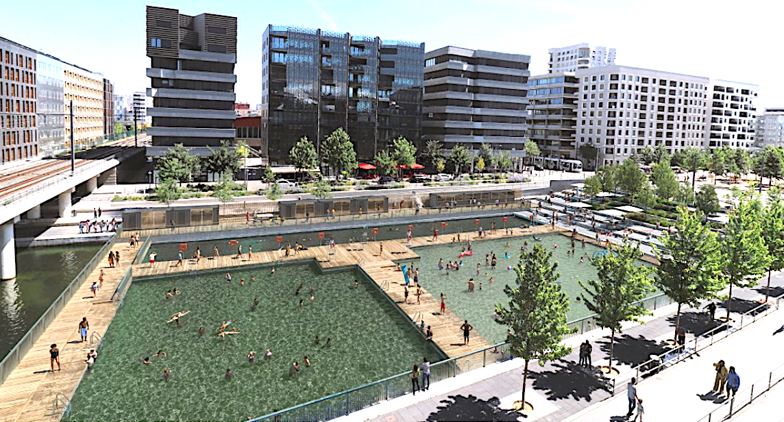 Piscine à trois bassins sur la Saône, au sein de la Darse de la Confluence à Lyon, c’est parti : les 1ères images