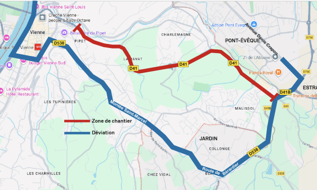 Coupures, alternat : travaux annoncés pendant 4 semaines dans la perspective de la future « voie verte  Vienne/Malissol» entre la rue Rabelais et le quartier Charlemagne à Vienne