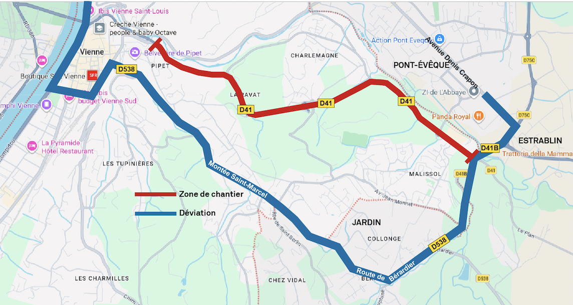 Coupures, alternat : travaux annoncés pendant 4 semaines dans la perspective de la future « voie verte  Vienne/Malissol» entre la rue Rabelais et le quartier Charlemagne à Vienne