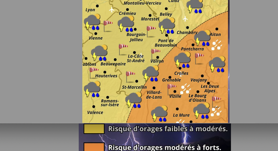 L’Isère  reste en vigilance orange canicule, mais passe au jaune pour risques d&rsquo;orages, surtout sur les massifs, un peu en plaine…