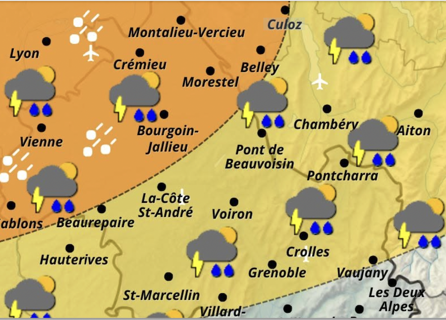 L’Isère avec neuf autres départements d&rsquo;Auvergne-Rhône-Alpes en vigilance aux orages cet après-midi et ce soir