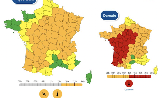 Météo France place demain dimanche 21 juin, 35 départements en vigilance rouge canicule : l’Isère et Auvergne-Rhône-Alpes pour l’heure épargnés