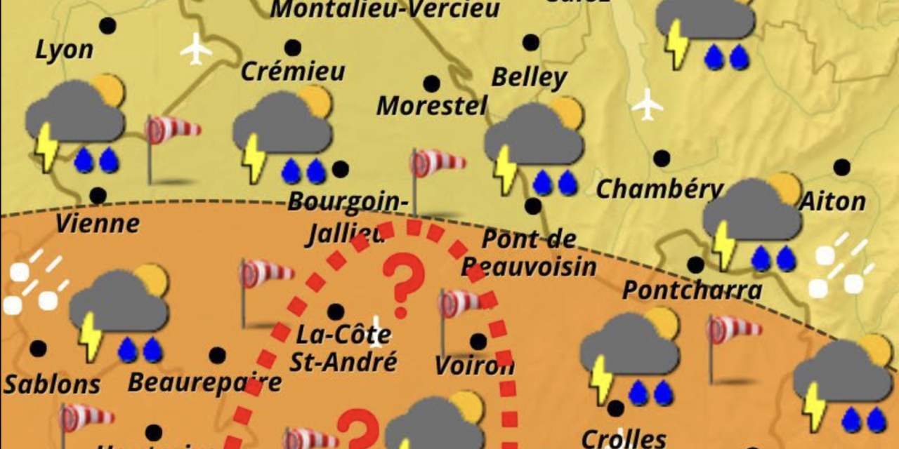 Risque d’orages sur l’Isère cet après-midi et ce soir et fortes rafales de vent entre 60 et 80 km/h sur l’ensemble du département