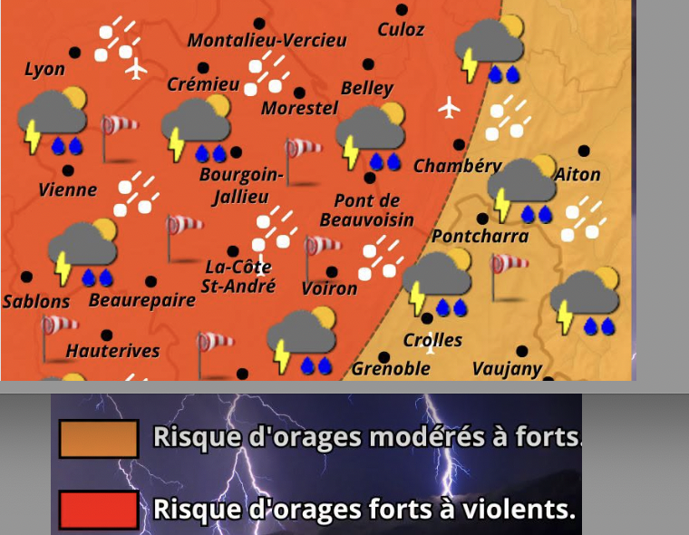 L’alerte orange à la canicule se double d’une alerte orange aux orages aujourd’hui mercredi. Ils pourraient être violents dans le Nord-Isère